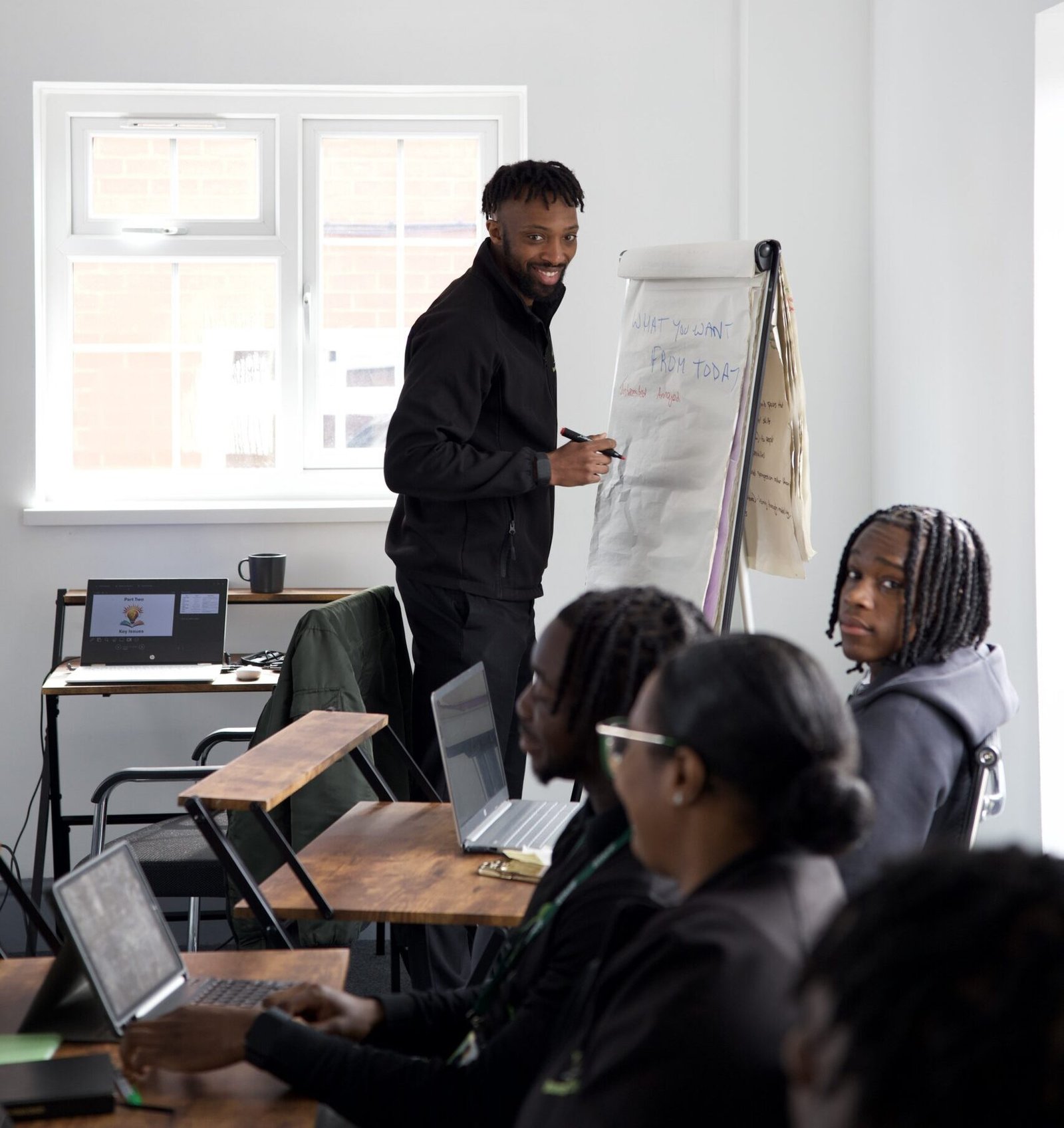 Teacher supporting pupils at Eden House